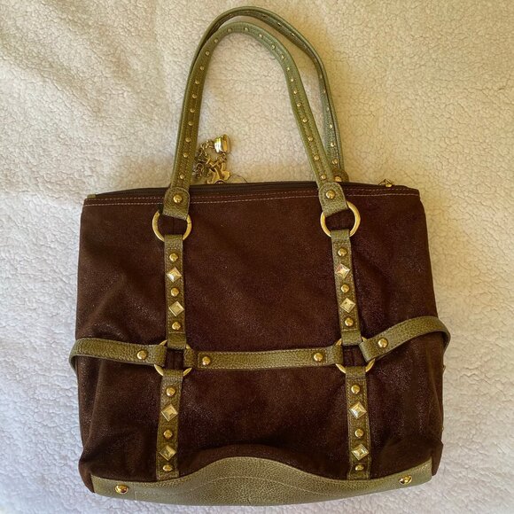 Kathy Van Zeeland Brown Bronze Embellished Large Shoulder Tote - Picture 2 of 16
